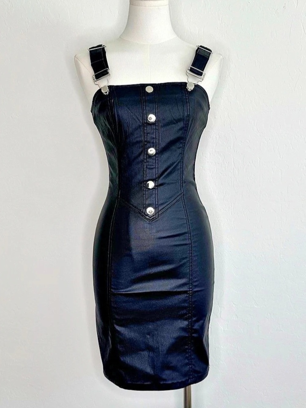 bebe Coated Denim Seamed Dress Midi Dress in Black Size 2 NWT